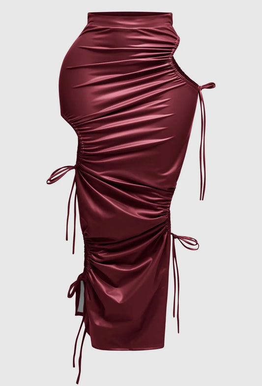 Red Brown Cut Out Detail Maxi Skirt